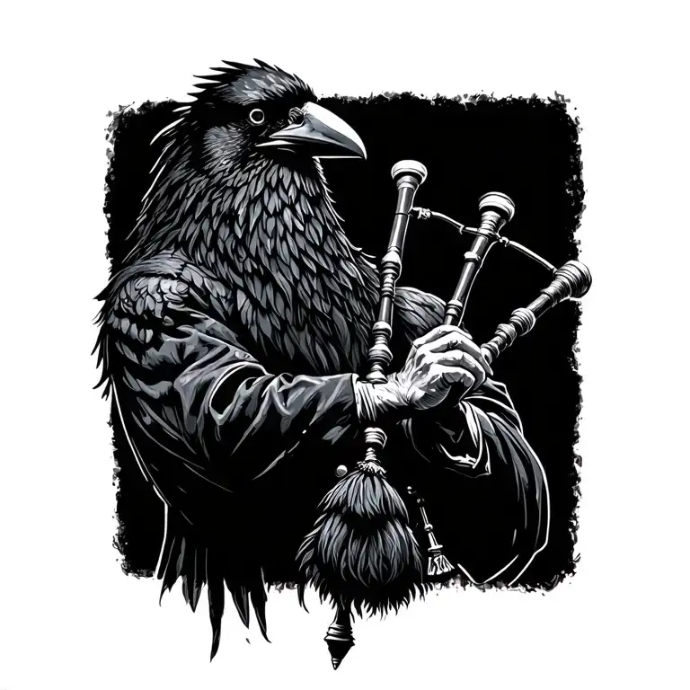  crow muscular with mans face bagpiper playing black bagpipes baldblack beard tattoo design idea