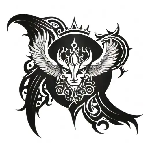 angel and devil wings along with a beautiful crown and horns  tattoo design idea
