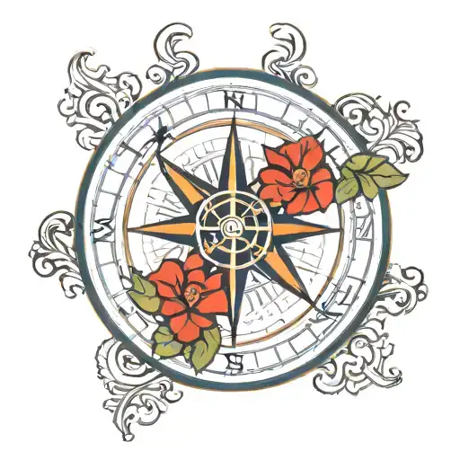 A traditional tattoo of a compass rose with musical notes as the cardinal directions, symbolizing the client's passion for travel and music tattoo design idea