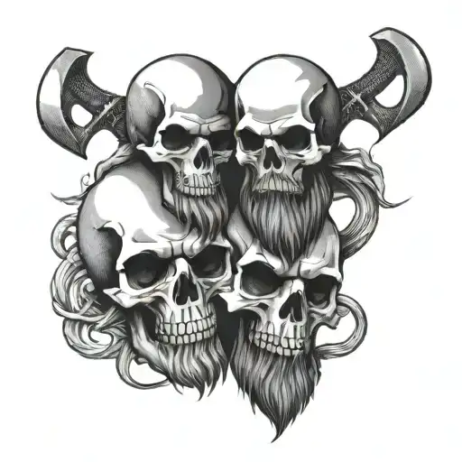 2 bearded axes crossing over eachother skull wearing tattoo design idea