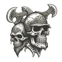 2 bearded axes crossing over eachother skull wearing tattoo design idea