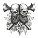 2 bearded axes crossing over eachother skull wearing tattoo design idea