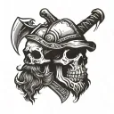 2 bearded axes crossing over eachother skull wearing tattoo design idea