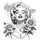 marilyn monroe holding red roses blooming tattoo design idea