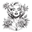 marilyn monroe holding red roses blooming tattoo design idea