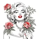 marilyn monroe holding red roses blooming tattoo design idea