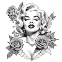 marilyn monroe holding red roses blooming tattoo design idea