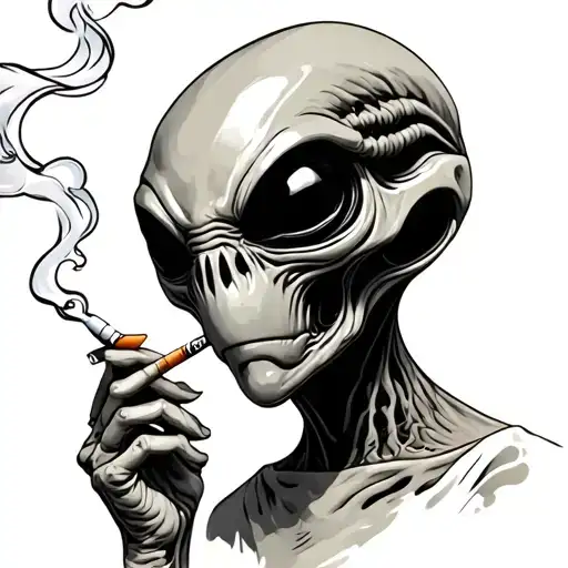 alien smoking cigarette tattoo design idea