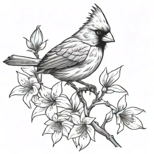 cardinal bird perched on a red amyrillis tattoo design idea