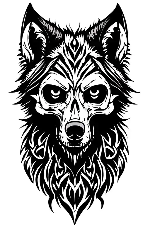 Skull and Wolf tattoo design idea