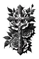 rosary wrapped cross roses tattoo design idea