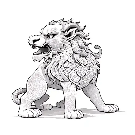a chinese lion statue tattoo design idea