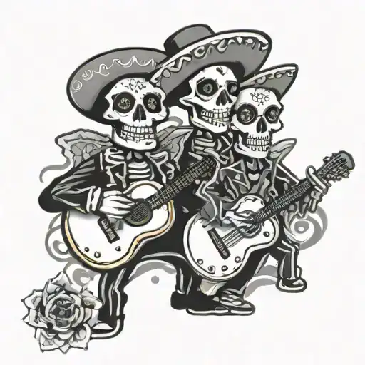 day of the dead skeleton mariachi band tattoo design idea