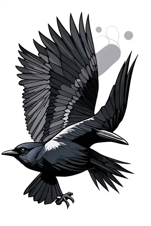 geometric currawong Bird in flight  tattoo design idea