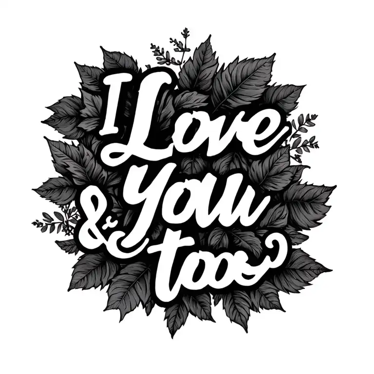 Words saying I Love You & Me too with sweet potato vines tattoo design idea