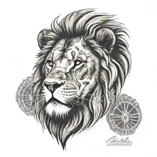 lions head with Roman numerals surrounded tattoo design idea