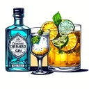 vintage gin bottle and fancy drink glass filled tattoo design idea