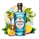 vintage gin bottle and fancy drink glass filled tattoo design idea