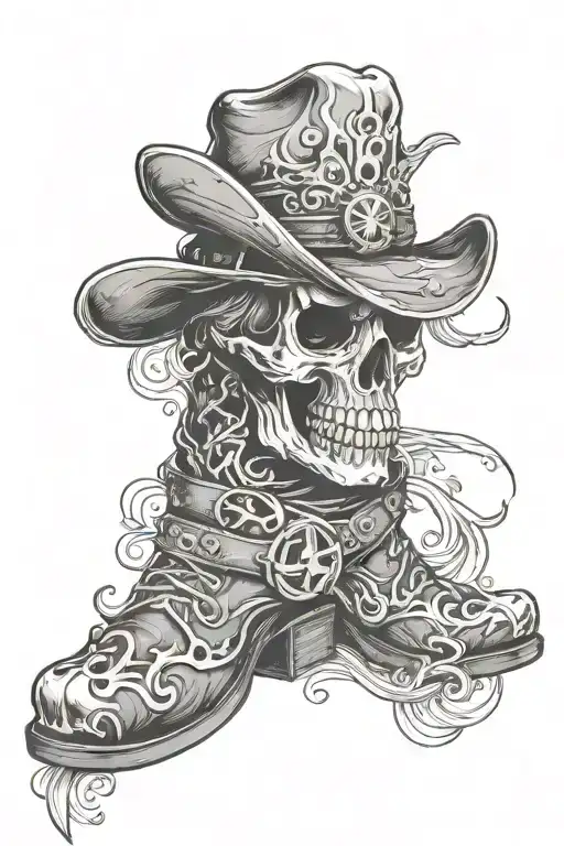 western skull boots tattoo design idea