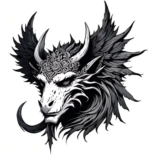 A single, unified tattoo design of the Sicilian Trinacria as a dark fantasy creature, in traditional style. It features  tattoo design idea