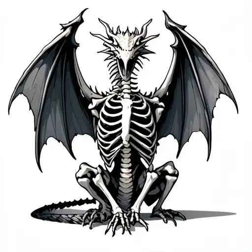 skeleton dragon wings back tattoo design idea
