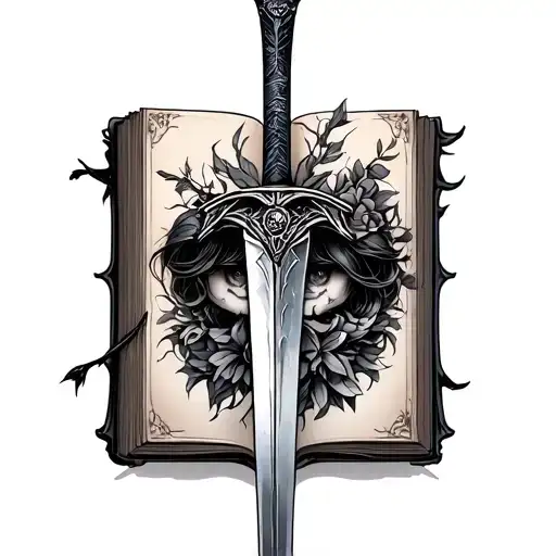 Fantasy Book with sword but make it girly tattoo design idea