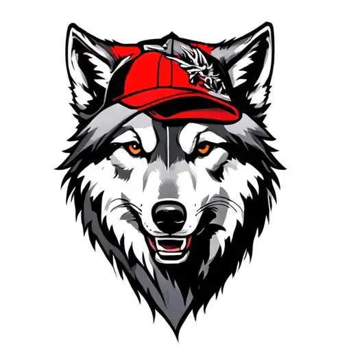 wolf whit red cap adorned tattoo design idea