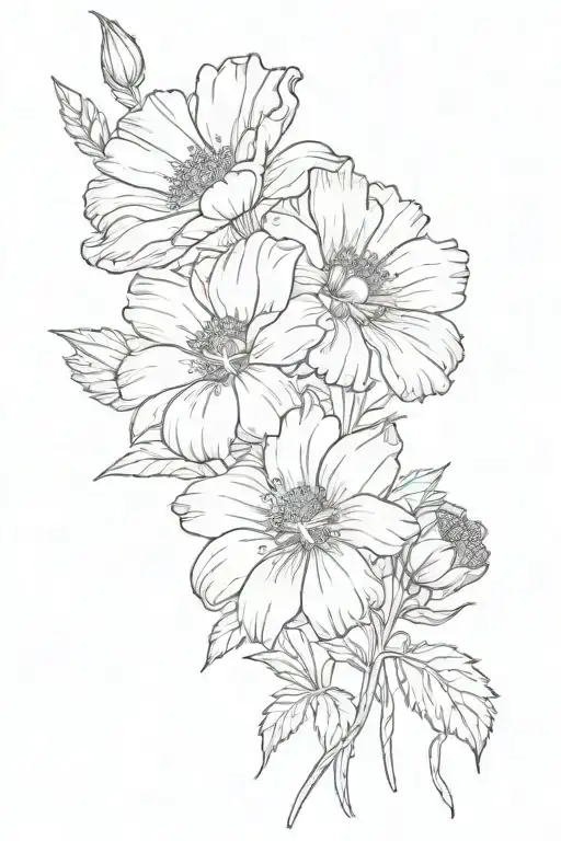 marigold, cosmos with gladiolus and poppy bouquet tattoo tattoo design idea