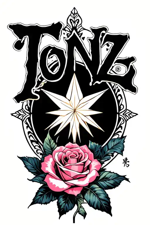 the word 'Tonz' and a Star transforming into a rose tattoo design idea