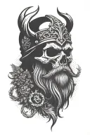  Viking Skull with beard with pine tree  with a crown made from deer antlers tattoo design idea