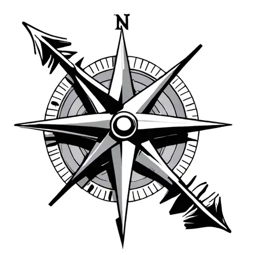 1singular compass with an arrow straight threw it tattoo design idea