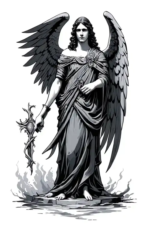Hoodwd Archangel Raphael holding staff of healing tattoo design idea