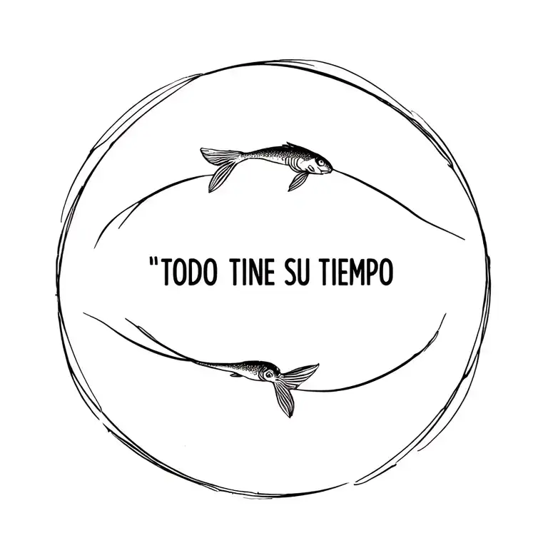 "TODO TIENE SU TIEMPO" with one koi fish facing downward before the quote and one facing upward after the quote tattoo design idea