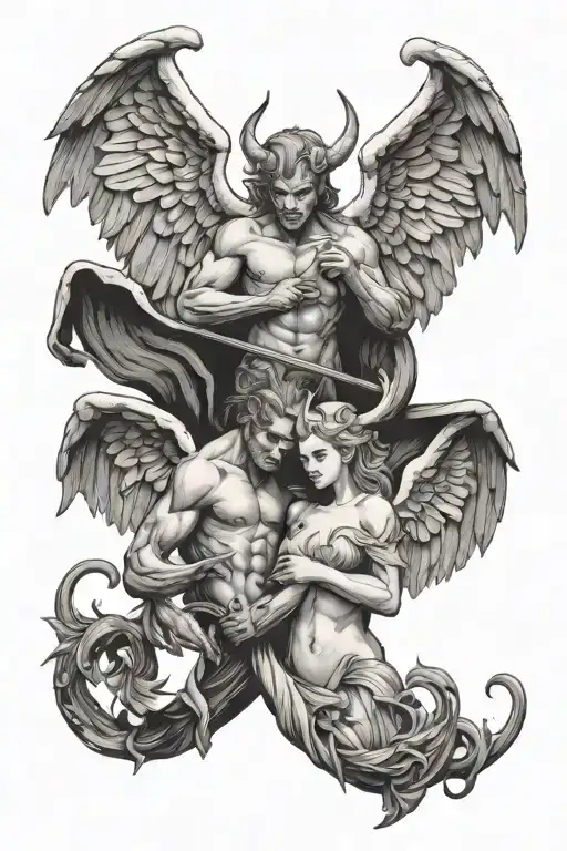 Angel vs Devil tattoo design idea