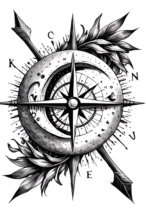 Sun And Moon compass arrow tattoo design idea