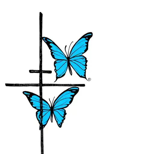 blue butterfly on side of cross tattoo tattoo design idea