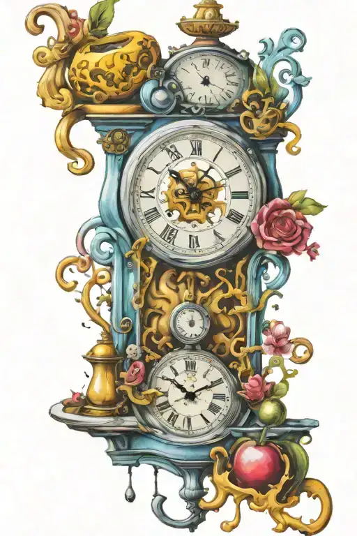 Dali melting clock meets Alice in Wonderland tattoo design idea