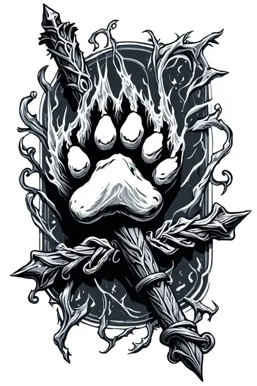 the elder wand with a dog paw patronus charm tattoo design idea