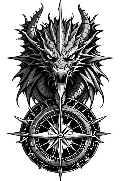 vegvisir viking compass and dragon tattoo design idea