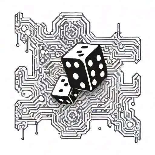 A computer chip design with RPG dice integrated into the circuitry tattoo design idea