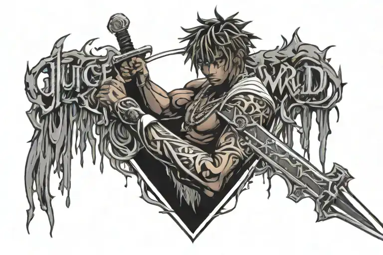 Juice wrld large 999  with a sword going through it the numbers tattoo design idea