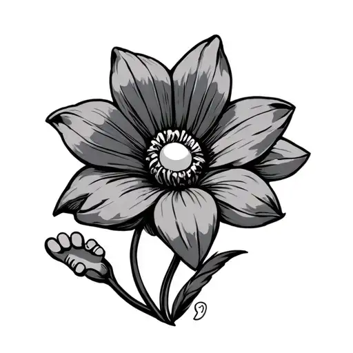 a cuphead inspired tattoo of a flower with fave and two feet with wavy lines tattoo design idea