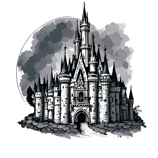 Cinderellas castle outline tattoo design idea