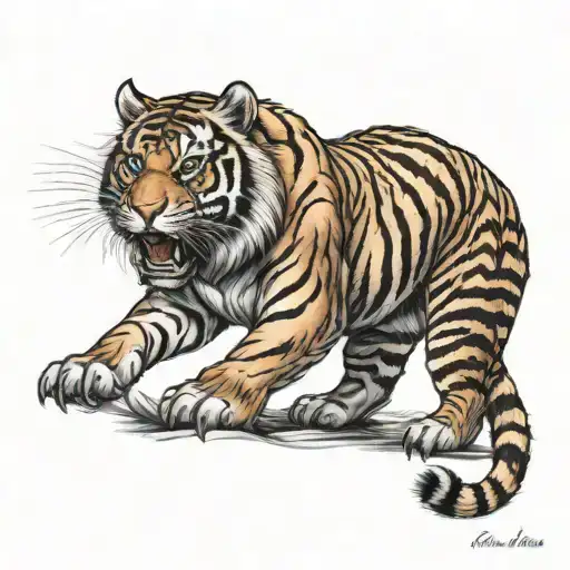 biomechanical Polynesian mythical tiger tattoo feral look tattoo design idea