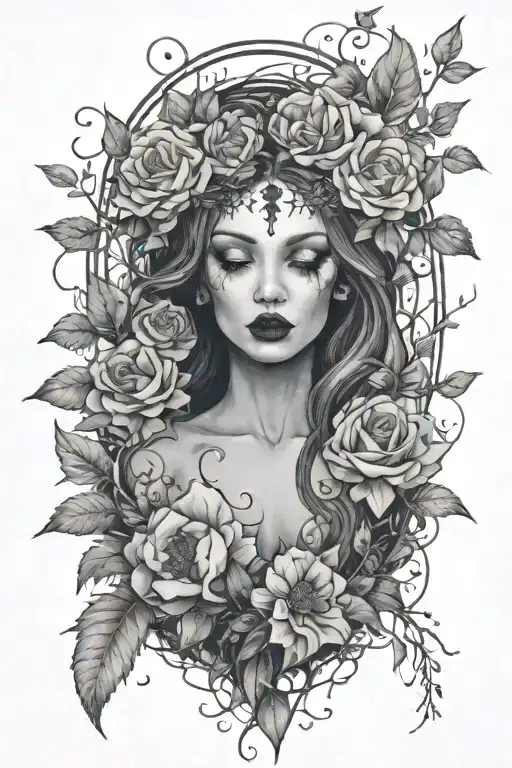 forest/ flower dark gothic  goddess  tattoo design idea