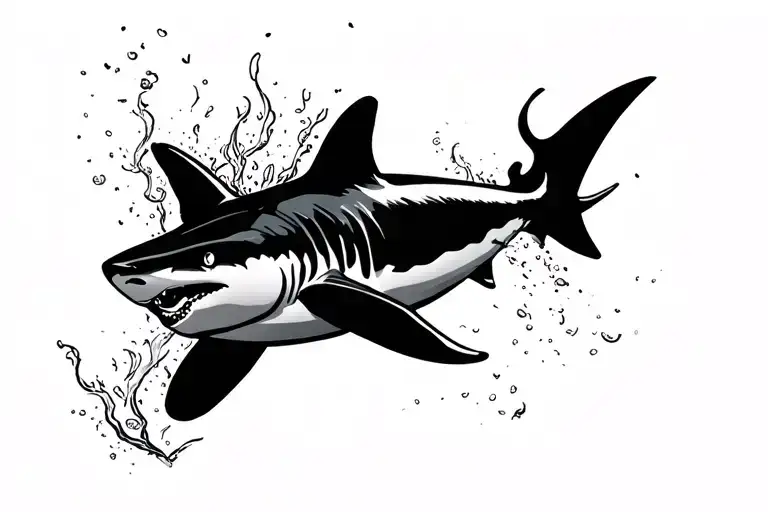 bull shark swimming side view with shadow siluet running side wolf tattoo design idea
