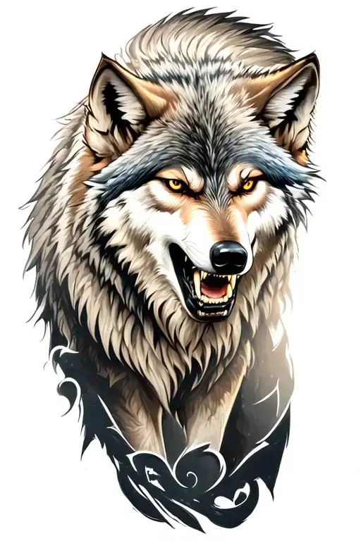 wolf with angry and big tattoo design idea