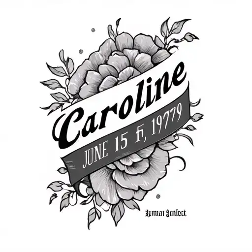chest tattoo for man with the name Caroline and birthdate June 15 1979 in Roman numerals  tattoo design idea
