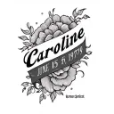 chest tattoo for man with the name Caroline and birthdate June 15 1979 in Roman numerals  tattoo design idea