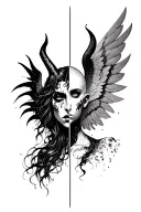 split personality demon half angel tattoo design idea